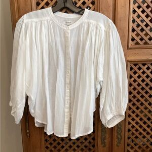 Madewell White Gathered Button-Front Peasant Blouse